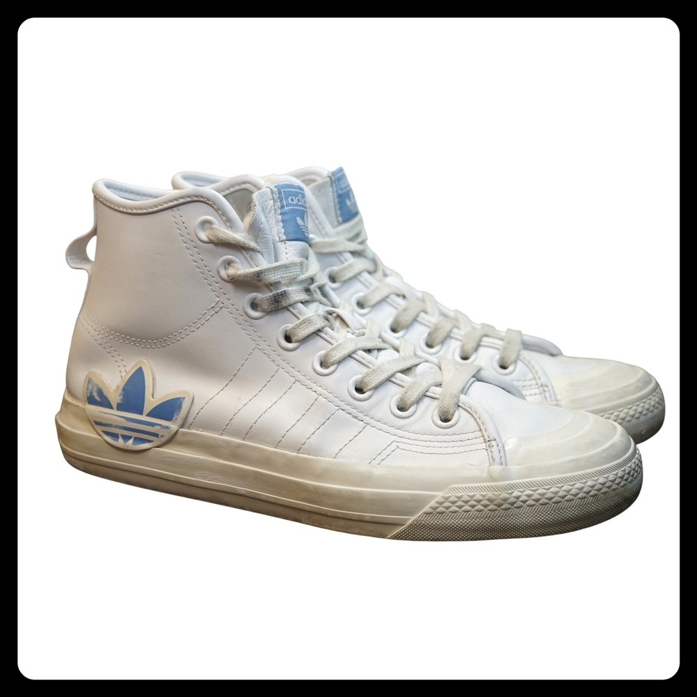 adidas Nizza Hi RF White Leather Blue Trefoil High Top Sneakers FX8497 Men's 7.5